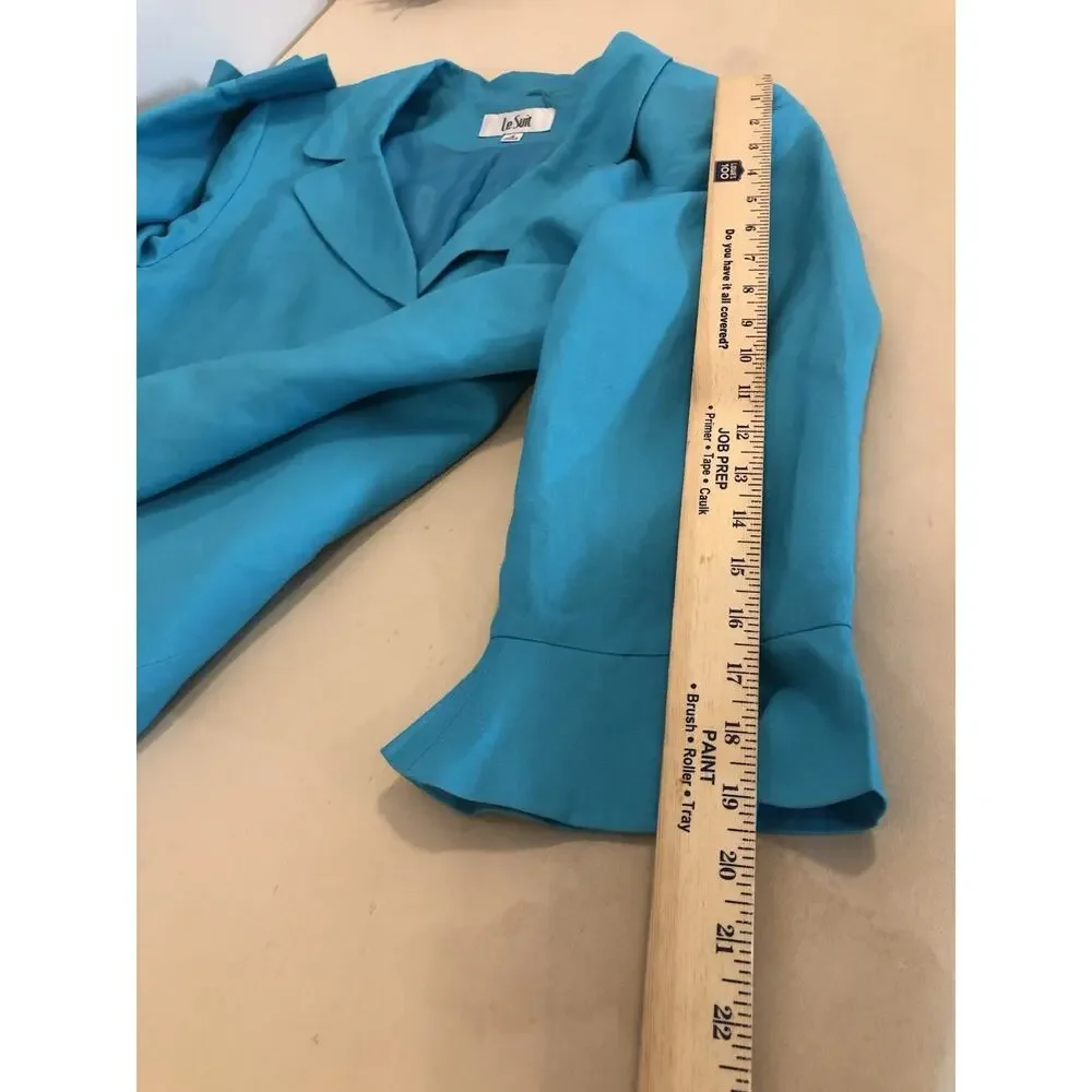 Le Suit Blue Women Jacket 3/4 Sleeve Size 16 Linen Clueless Preppy Office Siren - Picture 9 of 9